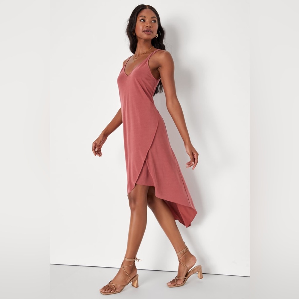 Lulu’s Lush Mood and Melody Washed Red High-Low Dress - Size L